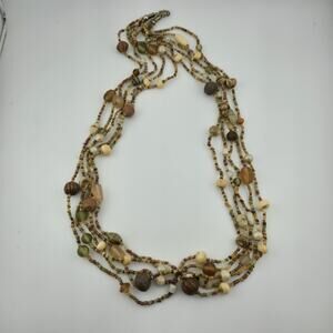 Necklace Artisan Mix Media Beaded Art Glass Earthy Boho 30" 1950s Vintage